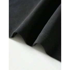 [1pc Funny Graphic T-Shirt] 1pc Men'S Casual Summer T-Shirt, Black Polyester Knit with Silhouette Graphic, Round Neck, Short Sleeve, Breathable Fabric, Regular Fit - Humorous Vintage Style Gift for Men