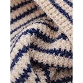 [Polyester Striped Hoodie] 100% Polyester Men's Casual Striped Hoodie - Loose Fit, Crew Neck, Color Block Design, Medium Stretch, Fall/Winter Streetwear Sweatshirt