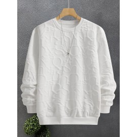 Men's Jacquard Design Crew Neck Sweatshirt, Casual Streetwear Pullover Basic Long-Sleeve T-Shirt Sportswear with Ribbed Hem, Long Sleeve T Shirts For Men