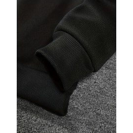 Men'S Casual Black Hoodie with White Floral Print - Trendy Long Sleeve Pullover, Regular Fit, Slight Stretch Fabric, Casual Wear Hoodie|Floral Print Hoodie|Stretchy Fabric Hoodie, Hoodie, Sweatshirt, Sweatshirt Set, Sweatshirt Set for