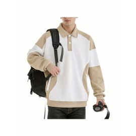 [NASAOVER Long Sleeve Shirt] Men's NASAOVER Colorblock Long Sleeve Shirt - Casual Loose Fit, Two-Tone Black/Beige, Button Detail, Ideal for Spring & Summer Outdoor Activities