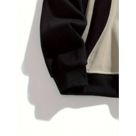 [NASAOVER Long Sleeve Shirt] Men's NASAOVER Colorblock Long Sleeve Shirt - Casual Loose Fit, Two-Tone Black/Beige, Button Detail, Ideal for Spring & Summer Outdoor Activities