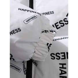 [Windproof Jacket] Warm & Stylish Men's Thick Windproof Hooded Jacket | Large Pockets & Drawstring, Black Polyester, Casual Letter Print Versatile Outerwear, Durable Outerwear