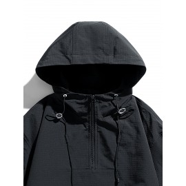 Men's Black Hooded Windbreaker Jacket - Lightweight, Polyester, Long Sleeve, Zipper Closure | Casual, Wind Protection for Spring & Fall