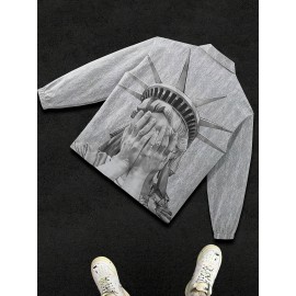 Gentlemen's Jacket Men's Spring and Autumn Thin Casual Lapel Portrait Print Trendy Fashion Zip-Up Outerwear Long Sleeve