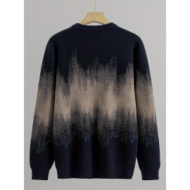 Men's Casual Gradient Color-Block Knit Sweater - Soft Stretch Round Neck Pullover, Machine Washable Slim Fit for Autumn Winter, Cute Sweaters, Durable Winter Wear, Medium Elasticity Fabric