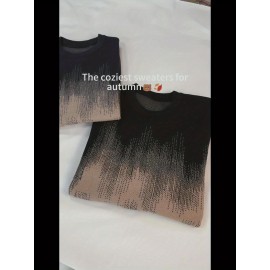 Men's Casual Gradient Color-Block Knit Sweater - Soft Stretch Round Neck Pullover, Machine Washable Slim Fit for Autumn Winter, Cute Sweaters, Durable Winter Wear, Medium Elasticity Fabric