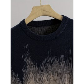 Men's Casual Gradient Color-Block Knit Sweater - Soft Stretch Round Neck Pullover, Machine Washable Slim Fit for Autumn Winter, Cute Sweaters, Durable Winter Wear, Medium Elasticity Fabric