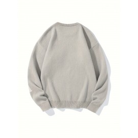 [Winter Streetwear Sweater] Autumn/Winter JNBLDA Men's Streetwear Casual Loose Fit Knit Sweater | Round Neck Long Sleeve Pullover with 'amani' Letter Print, Ribbed Cuffs & Hem