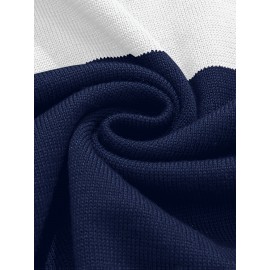 Men's Slim-Fit Casual Soft Commuter Knit Sweater - High Neck Long Sleeve with 1/4 Zipper, Navy & Light Grey Color Block Design for Autumn/Winter, Office & Casual Wear, Knitted Sweater, Comfortable Winter Wear