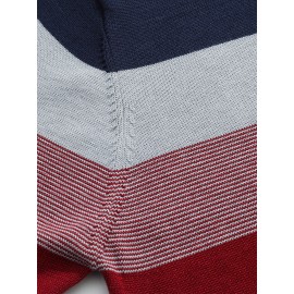 Men's Slim-Fit Casual Soft Commuter Knit Sweater - High Neck Long Sleeve with 1/4 Zipper, Navy & Light Grey Color Block Design for Autumn/Winter, Office & Casual Wear, Knitted Sweater, Comfortable Winter Wear