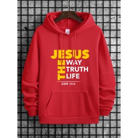 Men's Jesus The Way Truth Life John 14:6 Scripture Hoodie - Brown with Bold Yellow Lettering, Casual Pullover Hooded Sweatshirt, Regular Fit Autumn Winter Comfortable Religious Apparel