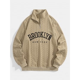 Jacquard Preppy Collared Neck Long Sleeve Embroidered Loose Fit Regular Length Knit Fabric Hoodie