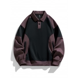 [NASAOVER Long Sleeve Shirt] Men's NASAOVER Colorblock Long Sleeve Shirt - Casual Loose Fit, Two-Tone Black/Beige, Button Detail, Ideal for Spring & Summer Outdoor Activities