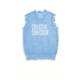 Men's & Women's Semi-Sheer Sleeveless V-Neck Sweater Vest - Korean/Japanese Streetwear Style, All-Season Layering Piece, Hand Washable Casual Jacket with Creative Director Lettering (No Belt) for Director Outfits & Everyday
